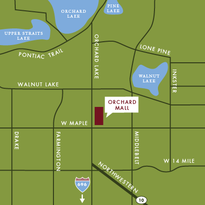 Map of West Bloomfield area - Orchard Mall location